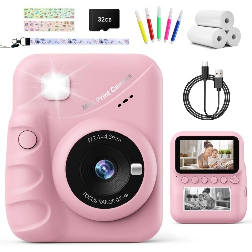 TIATUA Appareil Photo Instantané Enfant, 3.0" Grand Écran 48MP 1080P HD Appareil Photo Numérique Enfant avec Carte 32GB et Papier Photo Imprimé,Cadeau pour Filles Garçons 3-12 Ans