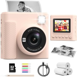 TIATUA Appareil Photo Instantané Enfants, 1080P Appareil Photo Numérique Enfant & Caméra Vidéo avec Carte de 32GB & Rouleaux de Papier d'impression, Cadeaux pour Garçons & Filles de 3 à 12 Ans