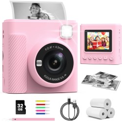 TIATUA Appareil Photo Instantané Enfants, 1080P Appareil Photo Numérique Enfant & Caméra Vidéo avec Carte de 32GB & Rouleaux de Papier d'impression, Cadeaux pour Garçons & Filles de 3 à 12 Ans