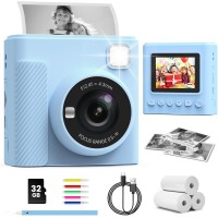TIATUA Appareil Photo Instantané Enfants, 1080P Appareil Photo Numérique Enfant & Caméra Vidéo avec Carte de 32GB & Rouleaux de Papier d'impression, Cadeaux pour Garçons & Filles de 3 à 12 Ans
