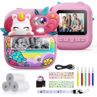 TIATUA Appareil Photo Instantané Enfant, TIATUA 2,4" Écran 1080P HD Appareil Photo Numérique Enfant avec Carte 32GB et Papier Photo Imprimé, Stylos Colorés, Cadeau pour Filles Garçons 3-12 Ans