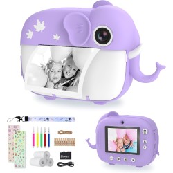 TIATUA Appareil Photo Instantané Enfants, Appareil Photo Numérique pour Enfants avec Double Objectif de 20MP, Carte de 32Go, Caméra Instantanée et Vidéo, Cadeau pour Filles et Garçons Dès 3 Ans